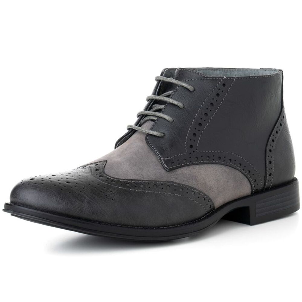Alpine Swiss Mens Boots Wing Tip Lace Up Dress Shoes Two Tone Brogue Medallion